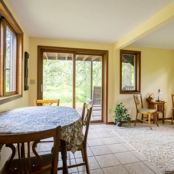 Dining room with sliding door to deck