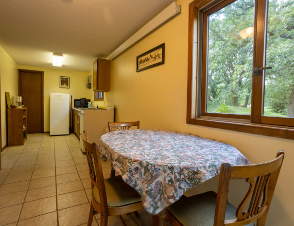Full kitchen and dining area