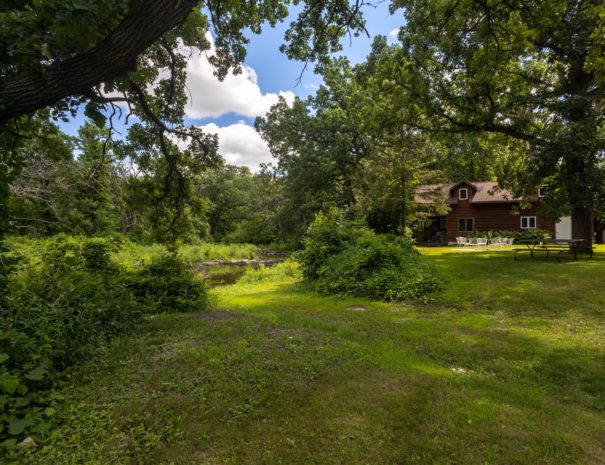 Brookside Cabin yard with creek in background