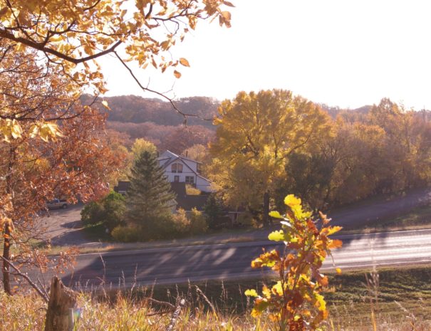 Lodge nestled in autumn colors
