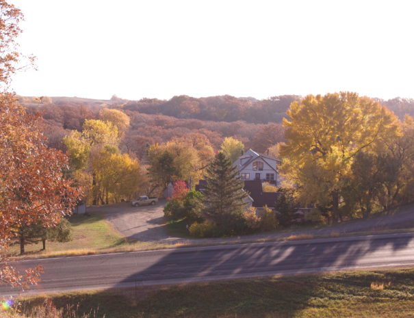 Valley view with lodge and autumn colors